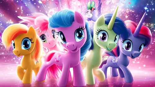 Colorful Ponies United in Harmony