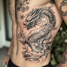 Intricate Black and Grey Dragon Tattoo