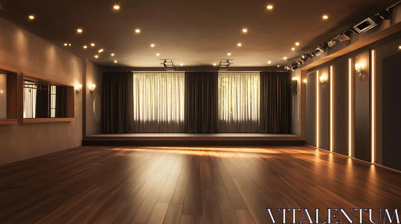 Spacious Studio with Stage and Curtains