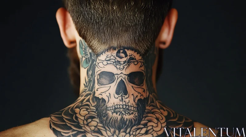 Detailed Skull Tattoo Art on Neck