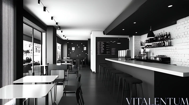 Modern Cafe Interior in Black and White