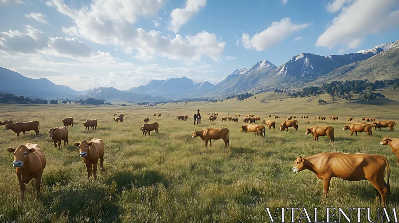 Peaceful Cows in a Green Field