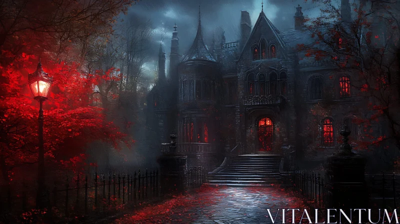 AI ART Red Leaves and Gothic Architecture
