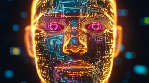 Neon Circuit Cyborg Face