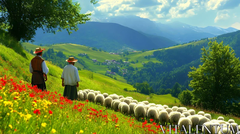 Idyllic Mountain Scene with Grazing Sheep