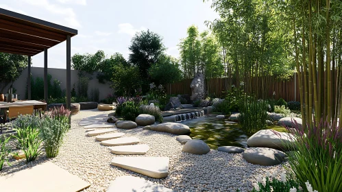 Serene Garden Landscape with Stepping Stones
