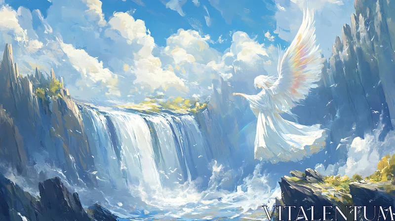 Ethereal Angel Waterfall Scene