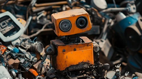 Orange Robot in Scrap Metal