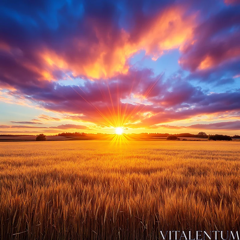 Sunset Over the Wheat Field