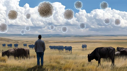 Surreal Field with Cows and Spheres