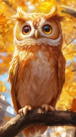 Owl Perched in Autumn Scenery