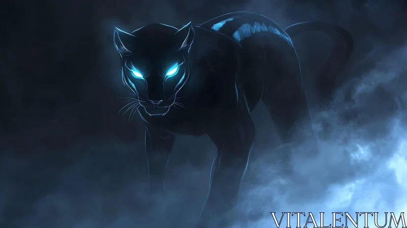 Glowing-Eyed Panther in the Dark