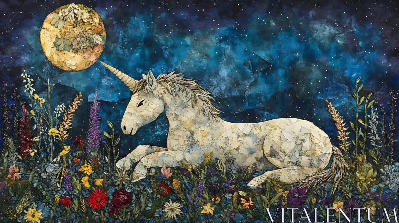 Enchanted Unicorn in Floral Meadow Artwork