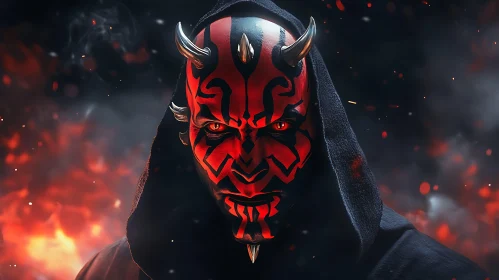 Red and Black Demon with Horns