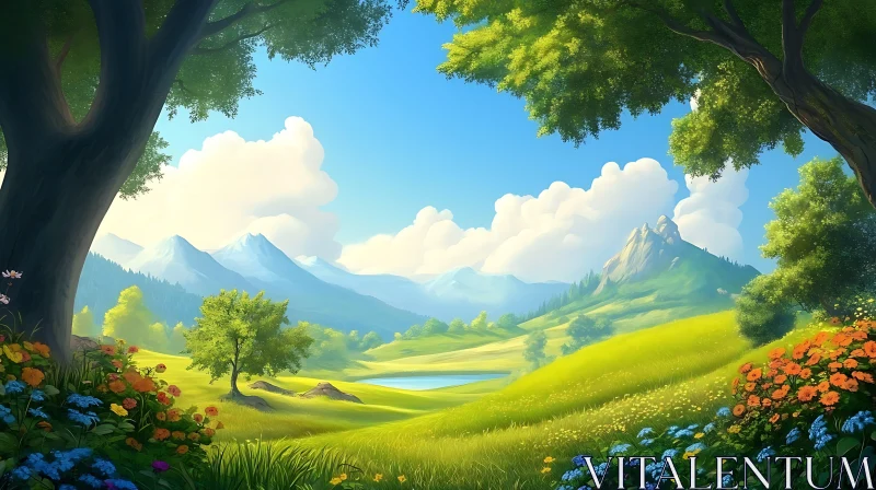 Scenic Mountain View with Flower Meadow