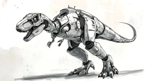 Cyborg Dinosaur Illustration: Metallic T-Rex