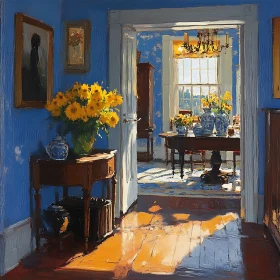 Interior with Sunflowers and Blue Walls
