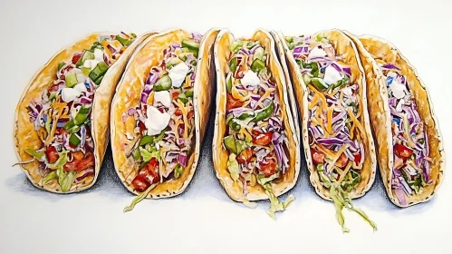 Tacos with fresh vegetables and meat