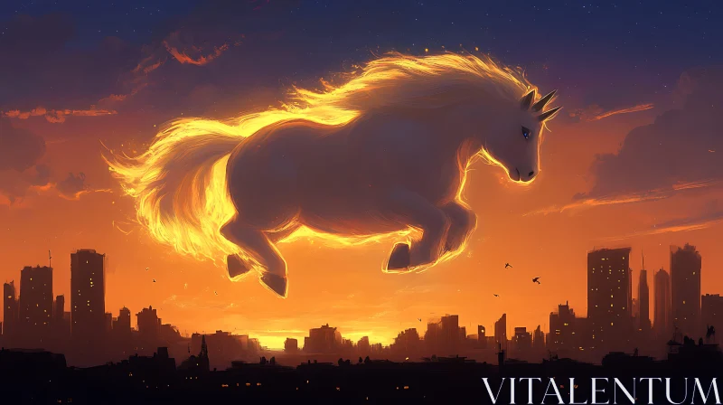 Unicorn's Sunset Leap Over the City