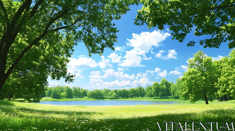 Scenic Lake View with Wildflower Meadow