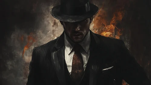 Man in Suit with Fiery Backdrop