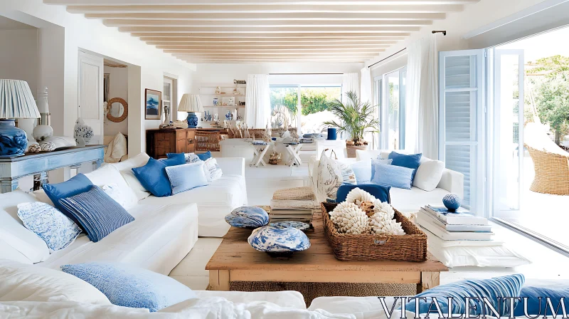 AI ART Bright White and Blue Living Space