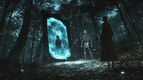 Mysterious Forest Portal with Skeleton