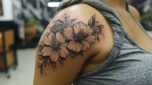 Beautiful Flower Tattoo on Shoulder