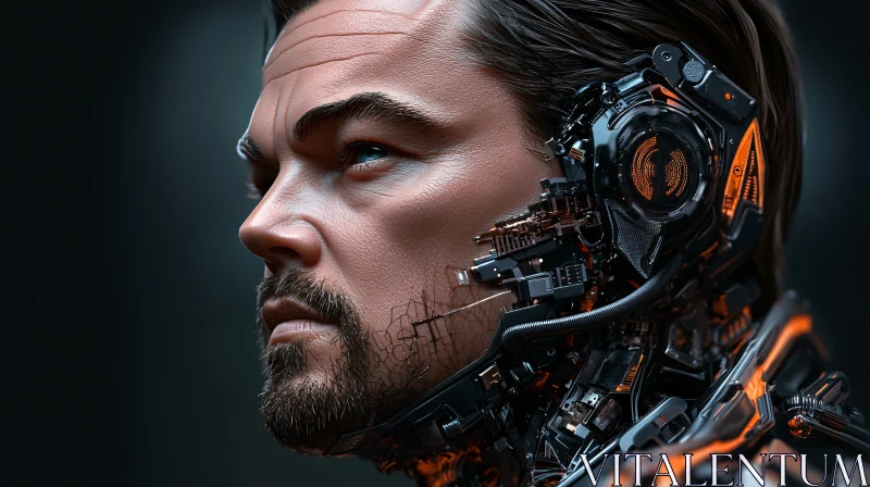 Futuristic Cyborg Face with Human Features and Advanced Technology
