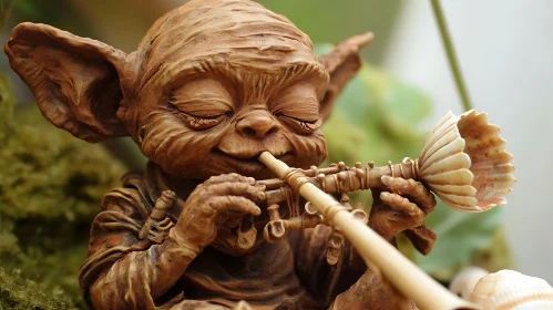 Earthy Yoda Statue with Trumpet