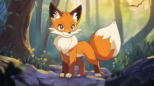 Whimsical Fox in Woodland Scene