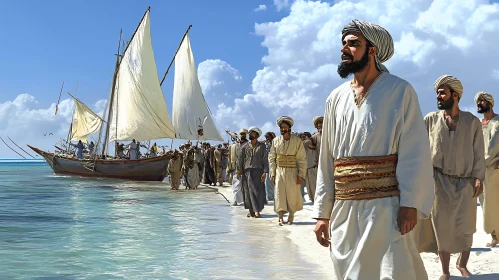 Beach Scene with Traditional Clothing