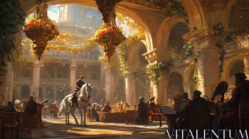 Palatial Dining Scene with Equestrian Figure