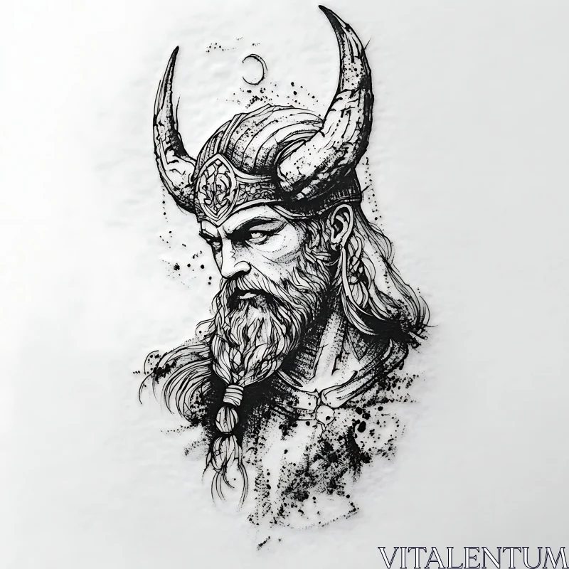 Monochrome Viking Warrior with Horned Helmet