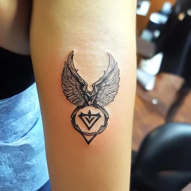 Detailed Symbolic Tattoo with Wings