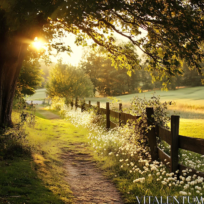 Golden Path with Flowers