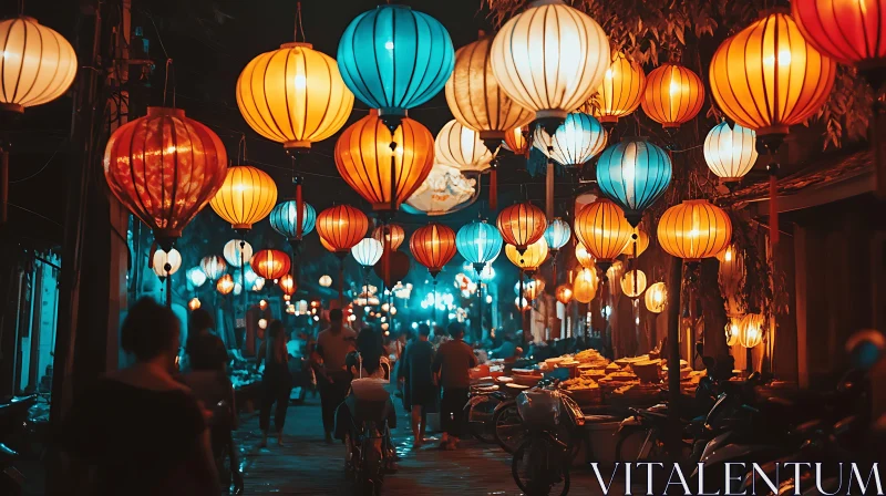 Vibrant Lanterns in Busy City Street