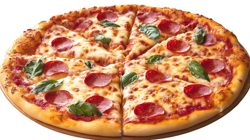 Tasty Pepperoni Pizza Slices with Basil Garnish