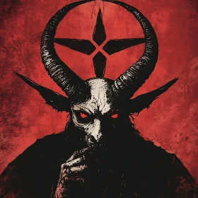Dark Occult Figure with Horns and Red Gaze