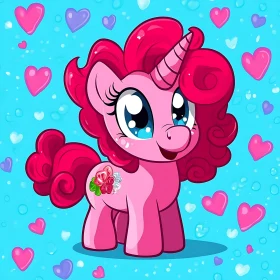 Whimsical Pink Pony and Hearts Illustration