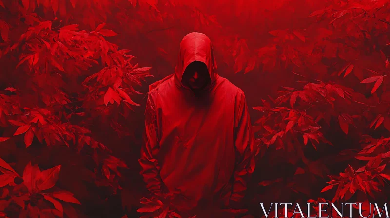 Cloaked Figure in Crimson Foliage