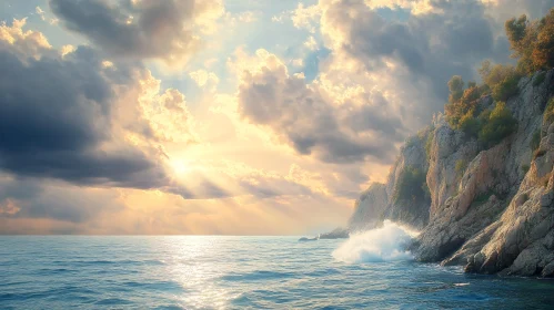 Sunset Over Ocean with Cliffs