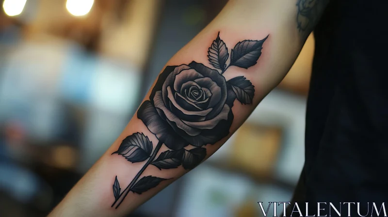 Sophisticated Black Rose Tattoo on Forearm