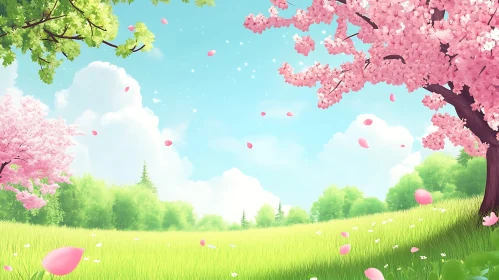 Pink Petals in a Grassy Field