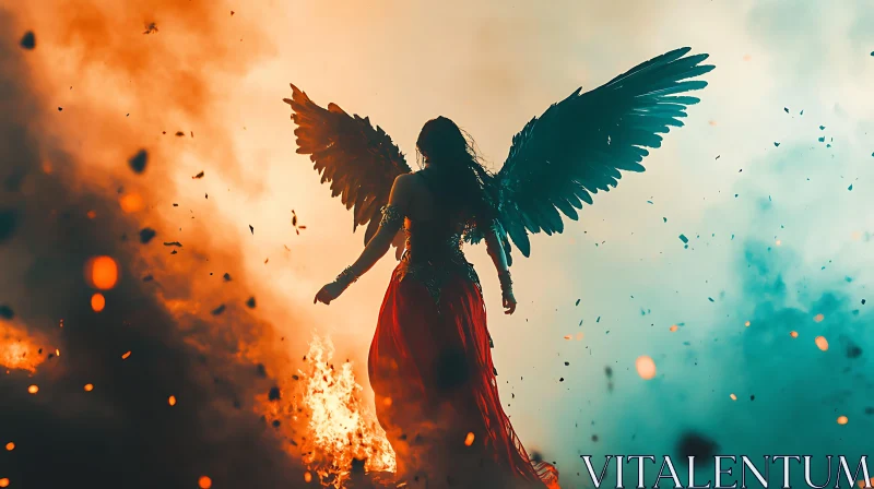 Winged Figure in Fiery Landscape