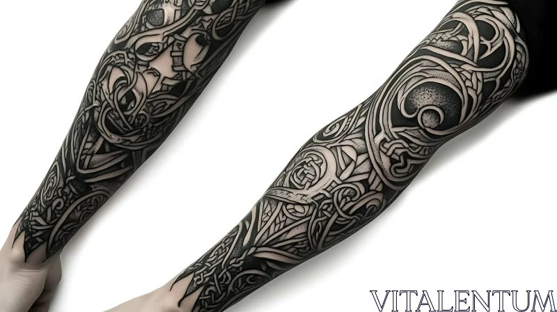 Detailed Black Ink Arm Tattoos
