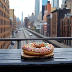 Donut with Sprinkles in Urban Setting