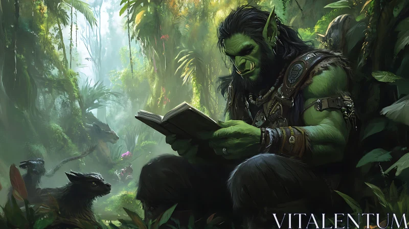 Green Orc Reading in Jungle