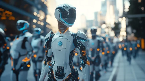Advanced Robot Parade in Modern City