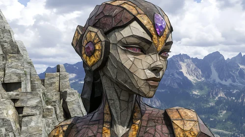 Futuristic Female Cyborg Amidst Mountains